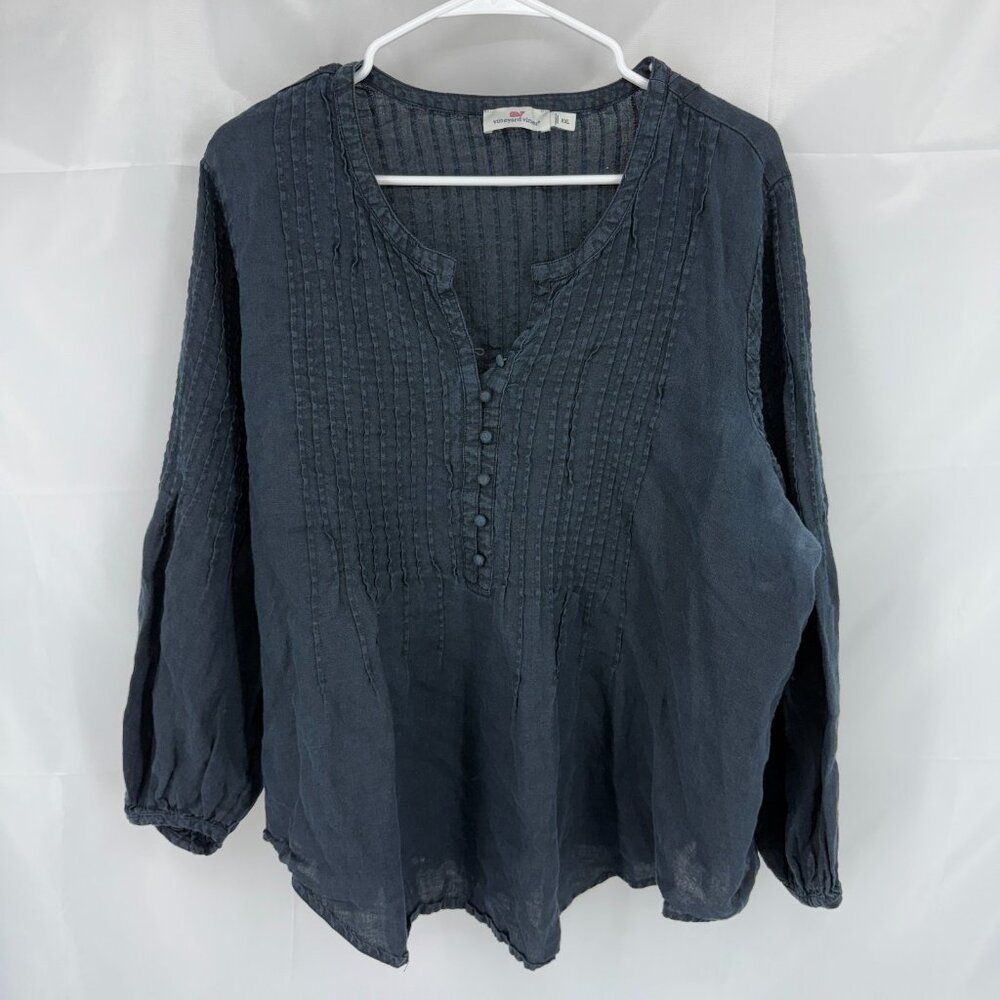 Vineyard Vines Women XXL Linen Shirt Long Sleeve Black Breathable Lightweight